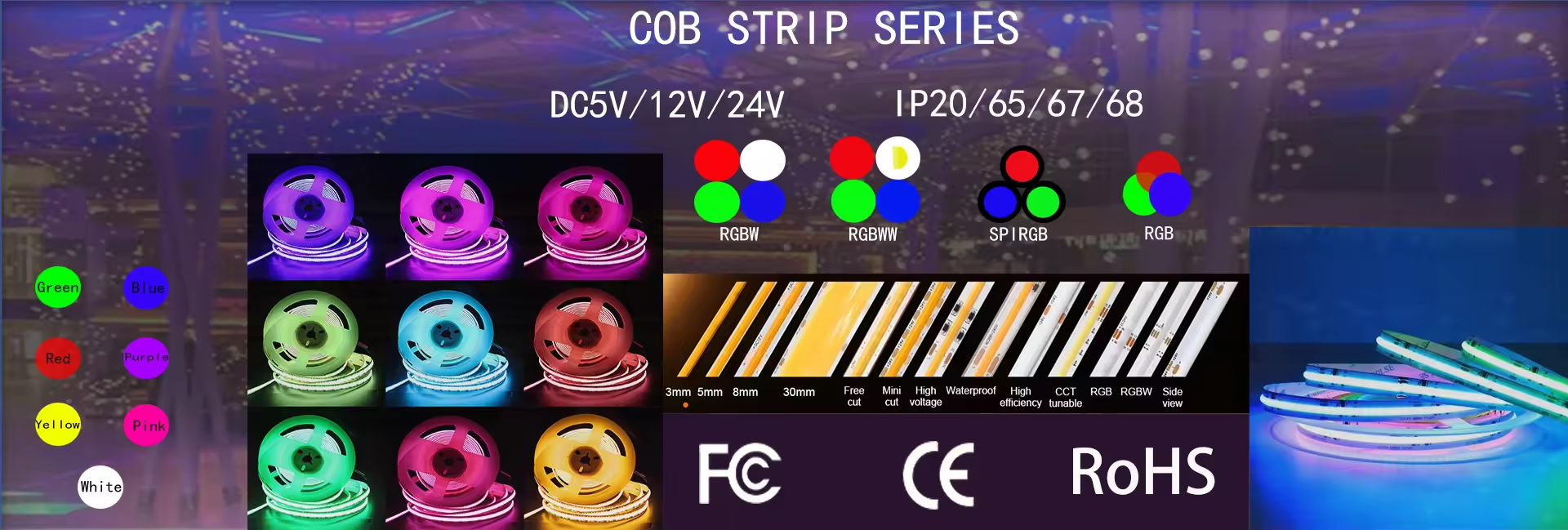COB LED strip series in multiple colors